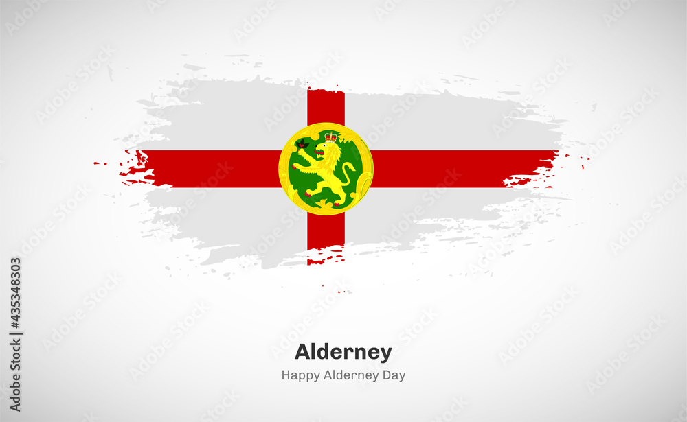 Creative happy national day of Alderney country with grungy watercolor country flag background Creative happy national day of Alderney country with grungy watercolor country flag background