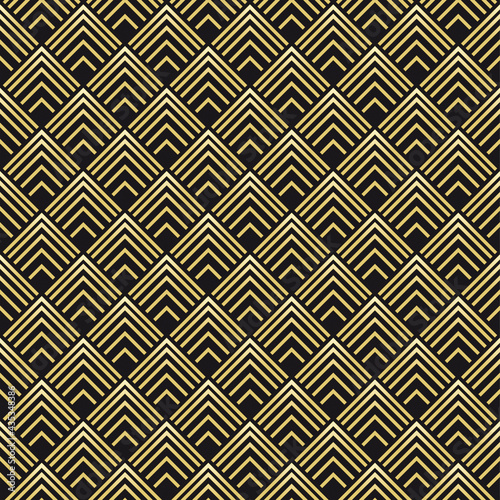 Art-Deco golden pattern with diamonds. Seamless pattern made in Art-Deco style.