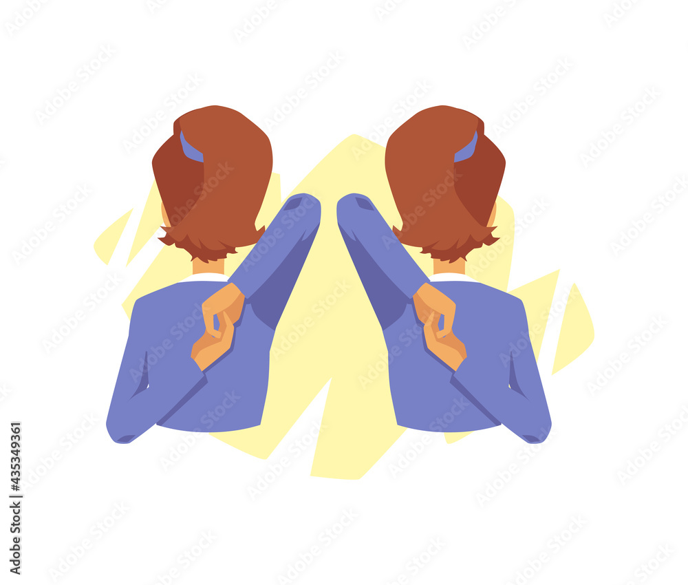 Fototapeta premium Woman doing exercises for neck and spine, flat vector illustration isolated.