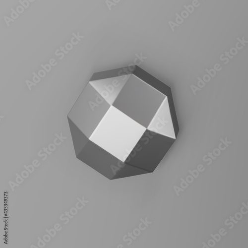 3d render chrome geometric shape low poly sphere with shadows isolated on grey background. Metal glossy realistic primitive. Abstract decorative vector figure for trendy design