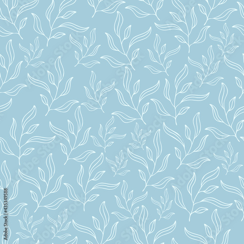 pastel blue leaves seamless patterns set. botanical floral hand drawn lineart flower elements. packaging wrapping fabric textile design