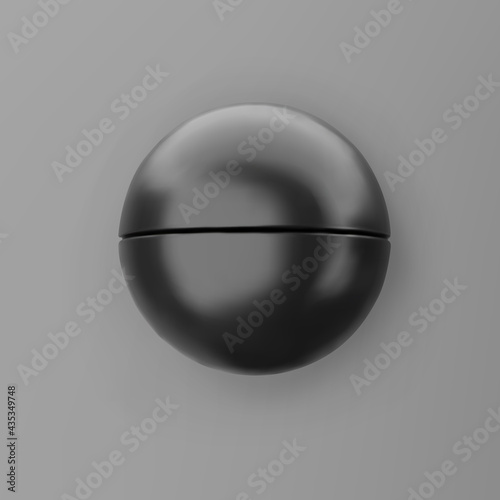 3d render black geometric shape half sphere with shadows isolated on grey background. Black realistic primitive. Abstract decorative vector figure for trendy design