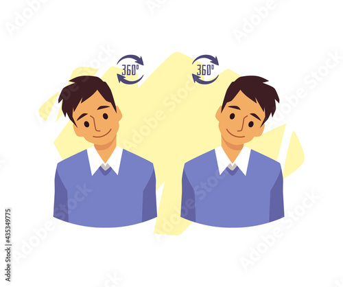 Man doing neck exercise rotating his head flat vector illustration isolated.