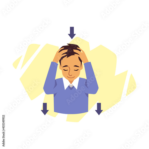 Exercise of tilt head with lower down by hands for stretch, relax and health neck