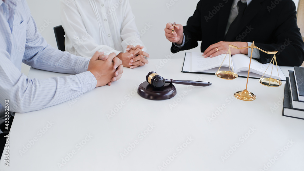 Lawyer Legal counsel presents to bid sale judgment mallet with judge