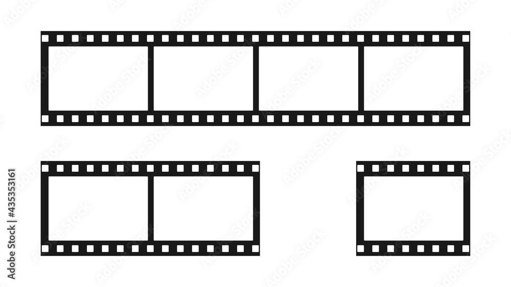 Set of blank film strips isolated on white background. 35mm film. Cinema concept. Vector illustration