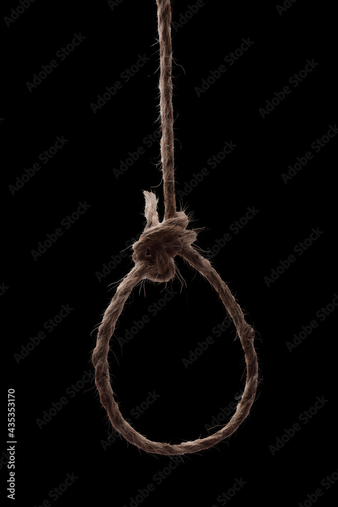 Loop rope hanging in the dark, Suicide noose or executiont