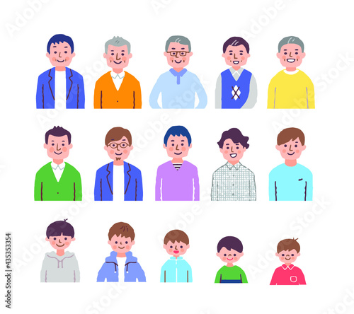 いろいろな世代の男性　上半身