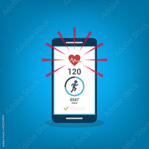 Fitness tracking app on mobile phone. Run tracker, walk steps counter.	