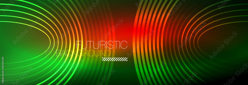 Dark abstract background with glowing neon circles. Trendy layout template for business or technology presentation, internet poster or web brochure cover, wallpaper Dark abstract background with glowing neon circles. Trendy layout template for business or technology presentation, internet poster or web brochure cover, wallpaper