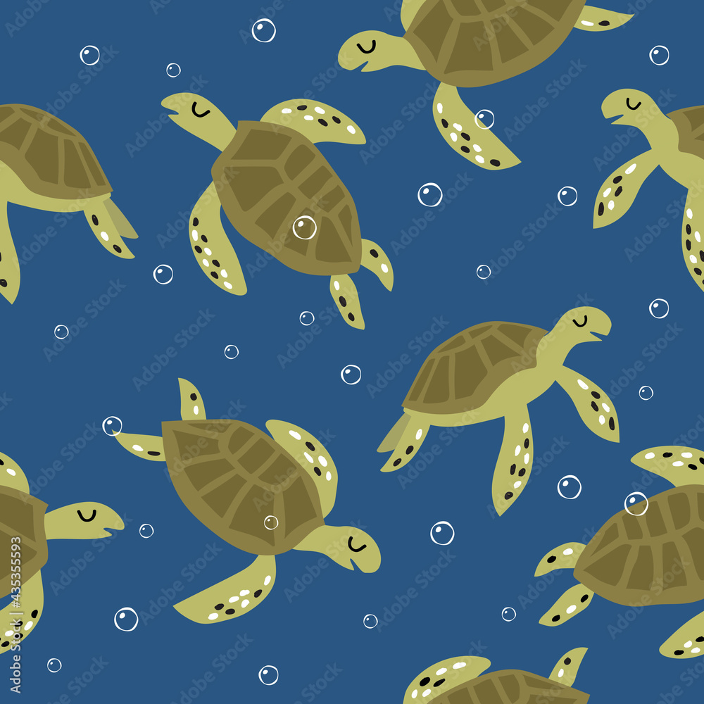 Naklejka premium Childish seamless pattern with cute turtles. Creative texture for fabric and textile