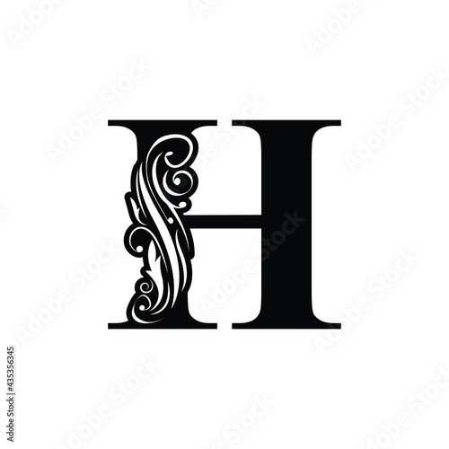 letter H flower ornament. Vector logo. Monogram alphabet. Beautiful floral capital letters 