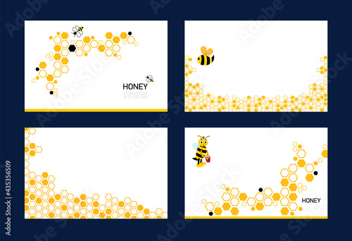 Set Honeycomb background pattern orange color. Corner border of geometric