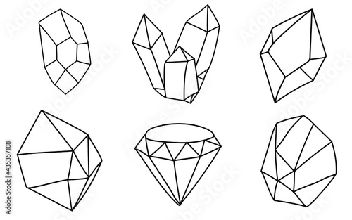 Doodles crystals collection isolated line set. Hand drawn vector illustrations coloring. Sketch for a tattoo.