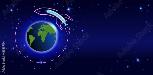 Banner Background Template. Concept of spread vaccine around the world.