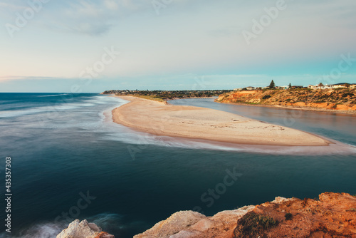 Southport Beach view from the lookout towards the Onkaparinga river at sunset, South Australia