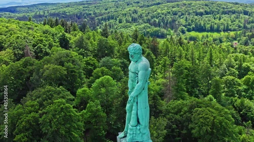 Aerial view of the Hercules monument in the Bergpark Wilhelmshohe in Kassel, Hessen, Germany. photo