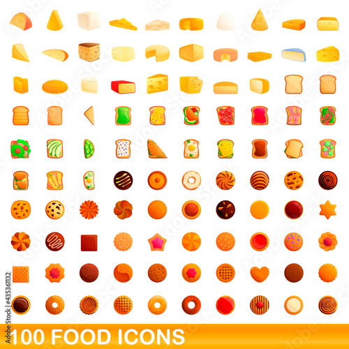 100 food icons set. Cartoon illustration of 100 food icons vector set isolated on white background