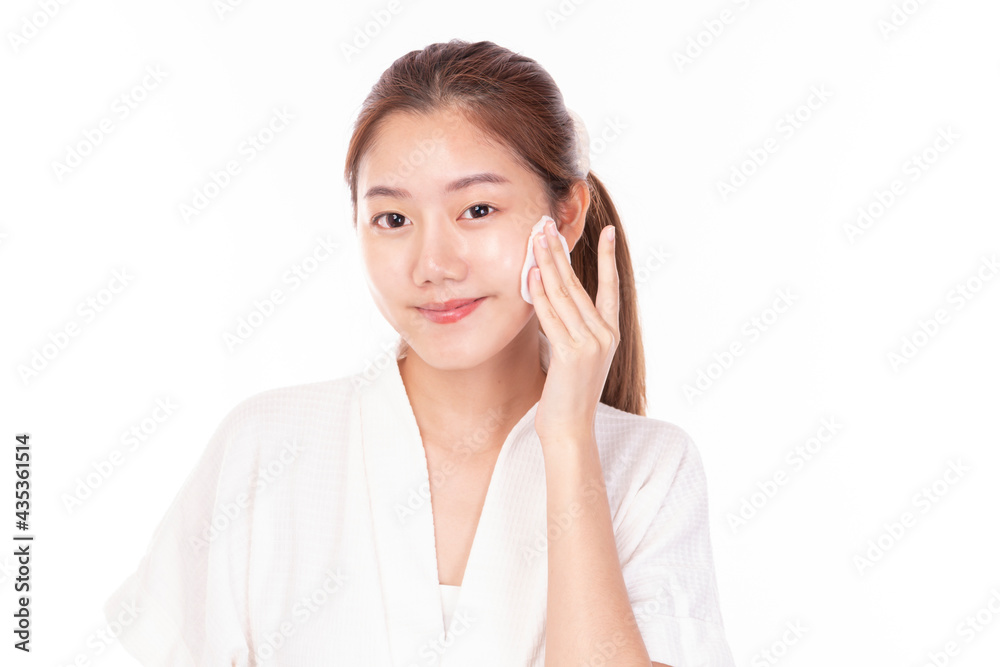 Clean fresh beautiful young Asian woman with fresh skin on white background. Beautiful Girl beauty face care and Facial treatment. Woman with clear skin isolated on white. Clean fresh beautiful young Asian woman with fresh skin on white background. Beautiful Girl beauty face care and Facial treatment. Woman with clear skin isolated on white.