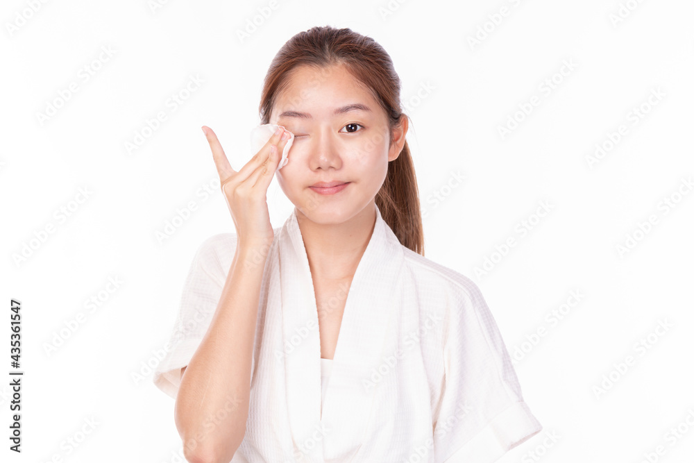 Clean fresh beautiful young Asian woman with fresh skin on white background. Beautiful Girl beauty face care and Facial treatment. Woman with clear skin isolated on white. Clean fresh beautiful young Asian woman with fresh skin on white background. Beautiful Girl beauty face care and Facial treatment. Woman with clear skin isolated on white.