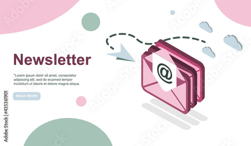Email service isometric vector illustration. Electronic mail message concept as part of business marketing. Webmail or mobile service layout for website landing header. Newsletter background. EPS
