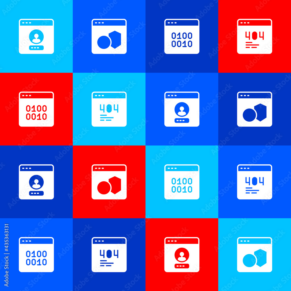 Set Create account screen, Software, Binary code and Page with 404 error icon. Vector Set Create account screen, Software, Binary code and Page with 404 error icon. Vector
