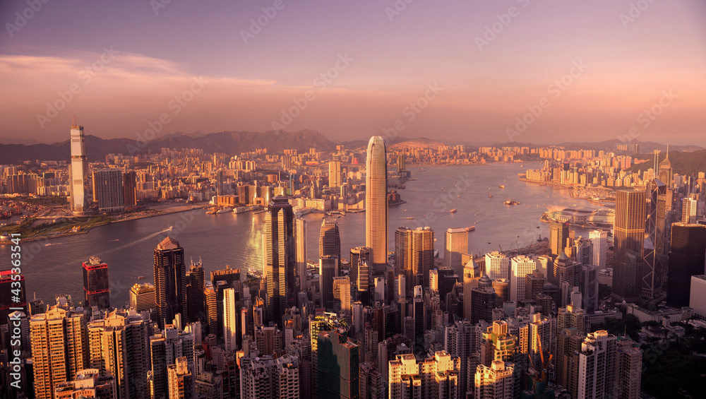 Victoria Harbor Hong Kong at sunset