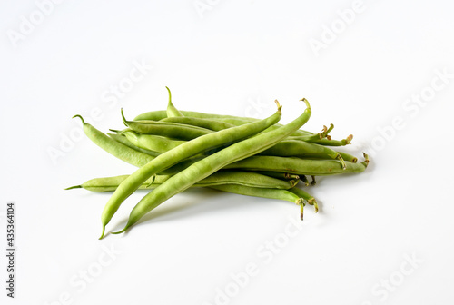 Freshness uncook green bean on white background. Vegetable nature food raw eatable , full with nutrition and vitamin.