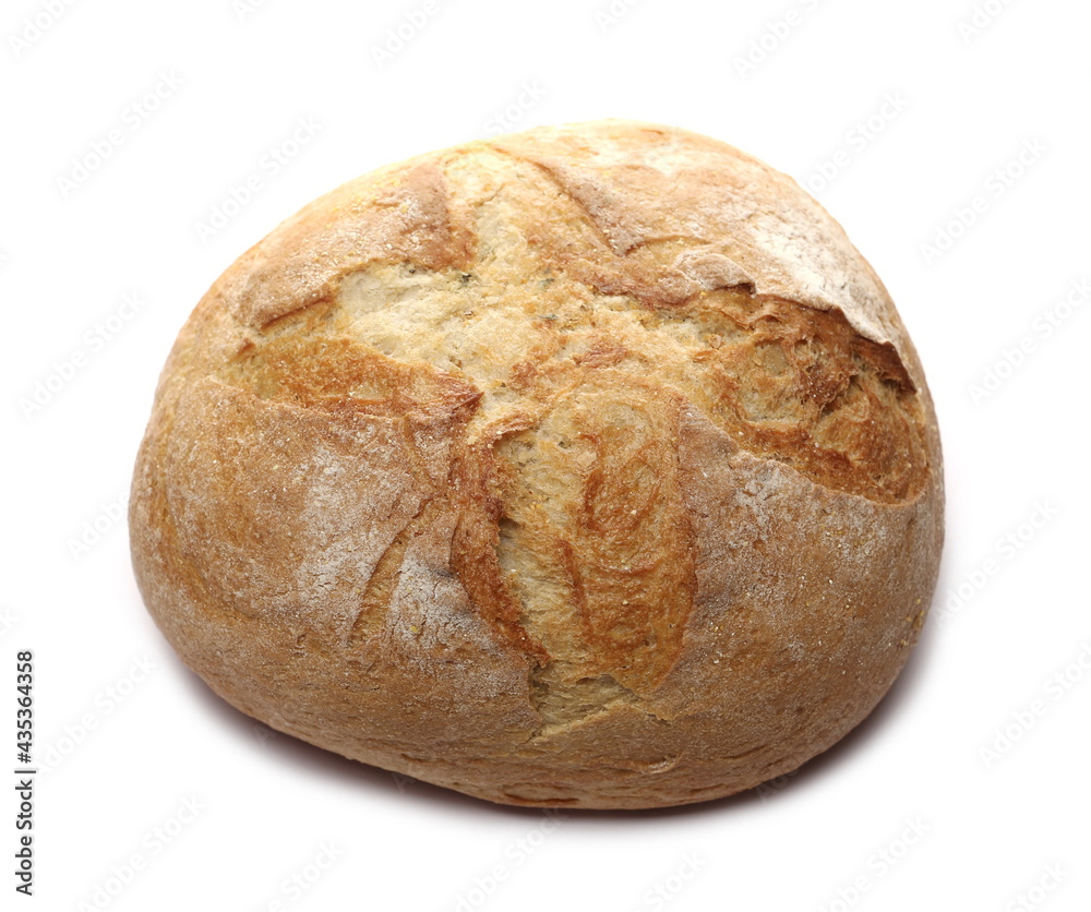 Round wheat bread loaf isolated on white background