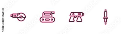 Set line Angle grinder, Paint spray gun, Electric planer tool and Soldering iron icon. Vector