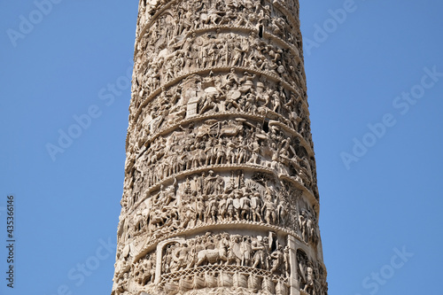 closeup of the Column of Marcus Aurelius in Rome Piazza Colonna Place