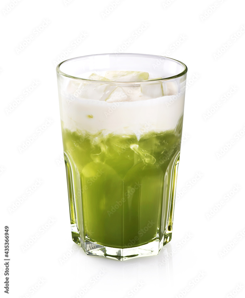 Glass with matcha latte isolated on white background. Glass with matcha latte isolated on white background.