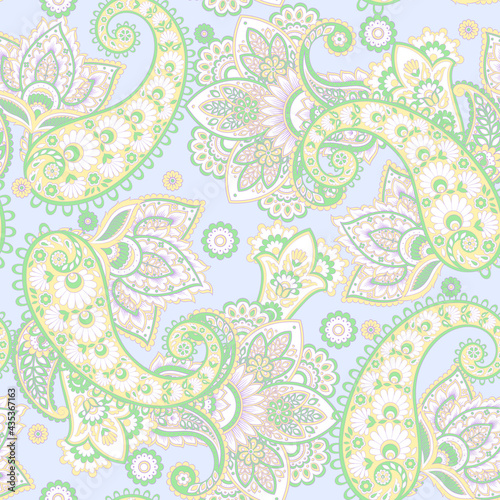 Seamless pattern with paisley ornament. Ornate fabric floral decor. Vector illustration
