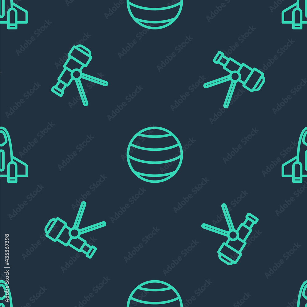 Set line Planet, Telescope and Rocket ship on seamless pattern. Vector Set line Planet, Telescope and Rocket ship on seamless pattern. Vector