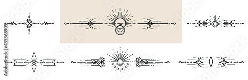 Horizontal text dividers, bohemian collection of stylish modern borders in outlines, black vector  isolated on white