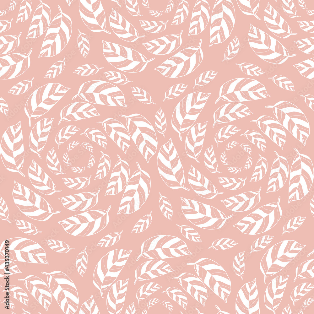 Vector white leaves pink boho repeat pattern Vector white leaves pink boho repeat pattern