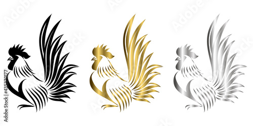 Vector Line Art Illustration logo of a bantam It is standing there are three color black gold and silver photo