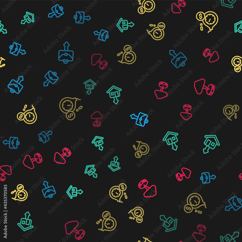 Set line Briefcase, Falling property prices, Money bomb dollar crisis and Storm on seamless pattern. Vector