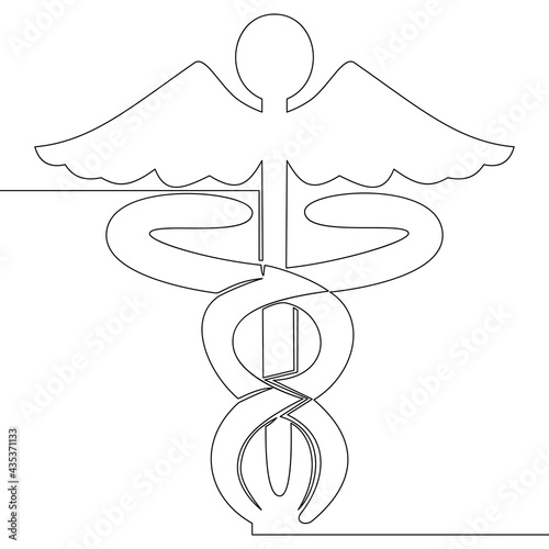 Continuous line art Caduceus medical sign concept