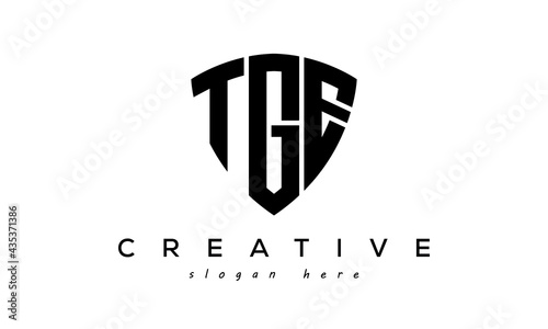 TGE letters creative logo with shield	 photo