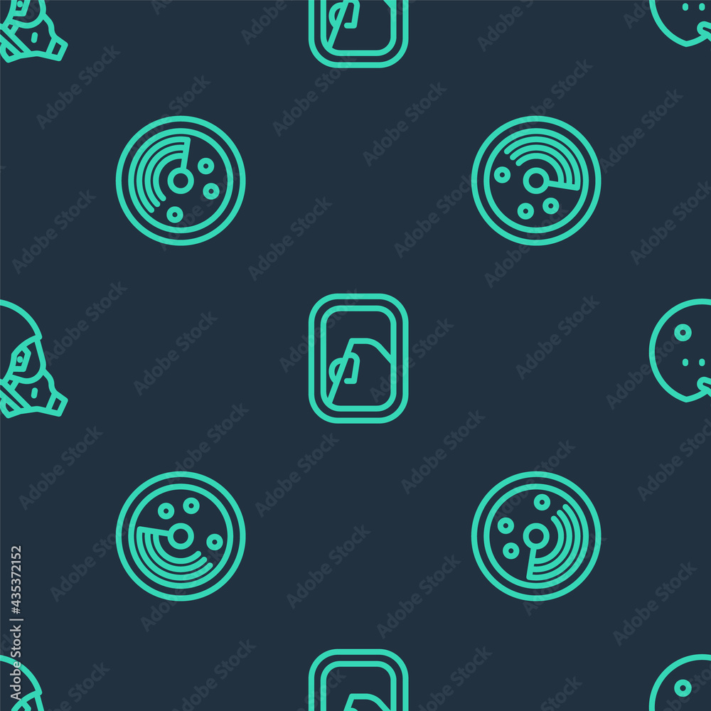 Set line Airplane window, Radar with targets on monitor and Modern pilot helmet on seamless pattern. Vector Set line Airplane window, Radar with targets on monitor and Modern pilot helmet on seamless pattern. Vector