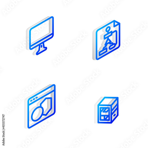 Set Isometric line Flowchart, Computer monitor screen, Software and icon. Vector © vector_v
