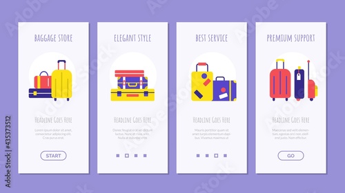 Luggage shipping service onboard screen design set