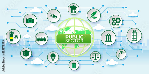 Governmental System Citizen Service Concept. Public Sector Government People Business Concept With icons. Cartoon Vector  Illustration	