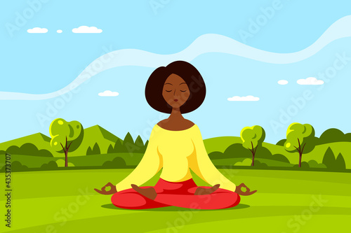 Young Woman in Lotus Pose Pratices Meditation