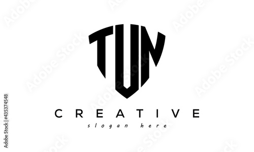 TUN letters creative logo with shield