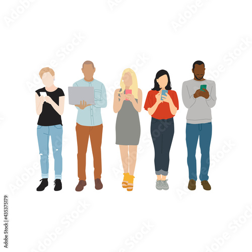Illustration of diverse people using digital devices