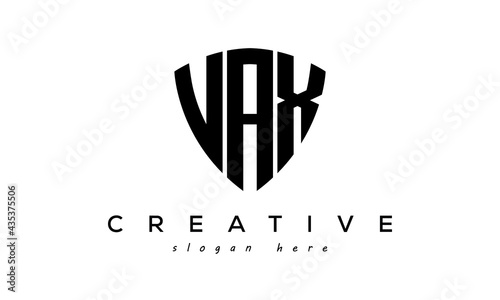 VAX letters creative logo with shield