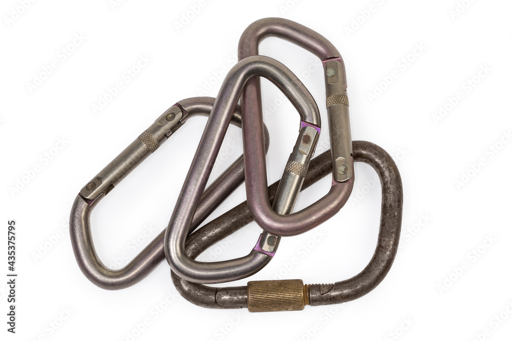 Several oval non-locking​ and one triangular locking carabiners