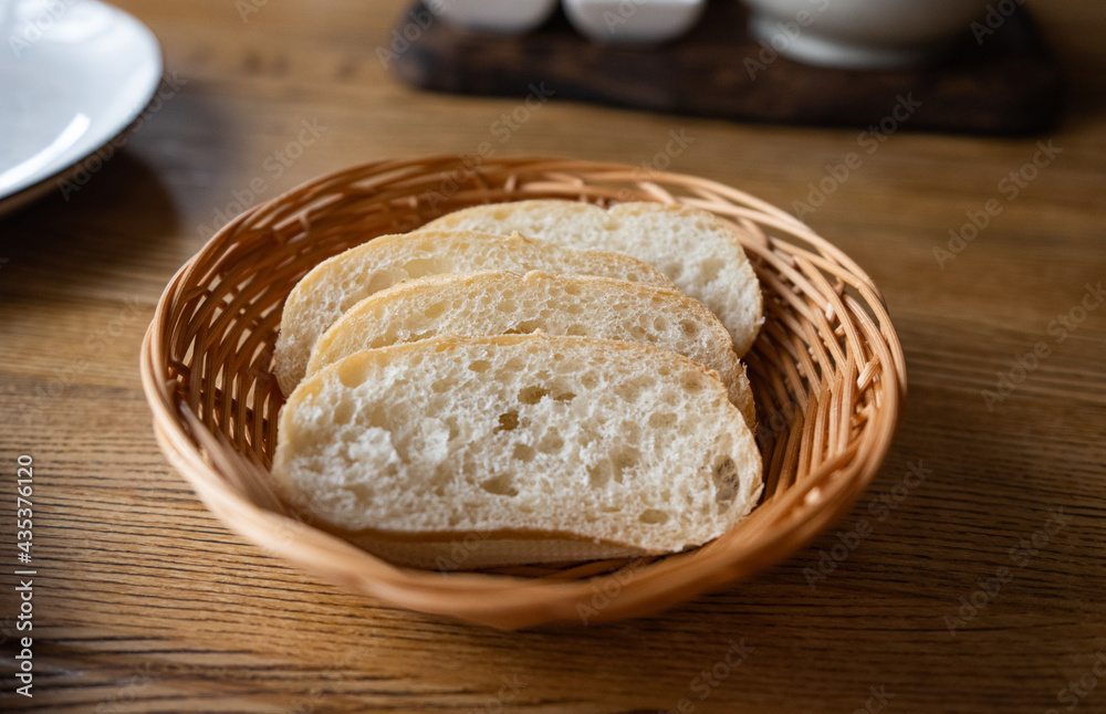 bread in a wicker basket on the table bread in a wicker basket on the table